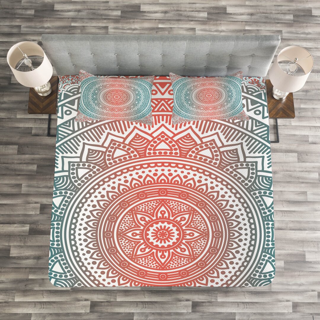 Gestepptes Bettdecken-Set, Antique Mandala, Mandala, Teal Coral