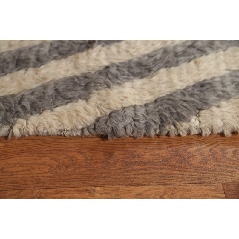 Tapis beige en laine noué à la main de conception unique 8 pi 4 po x 9 pi 9 po New Age