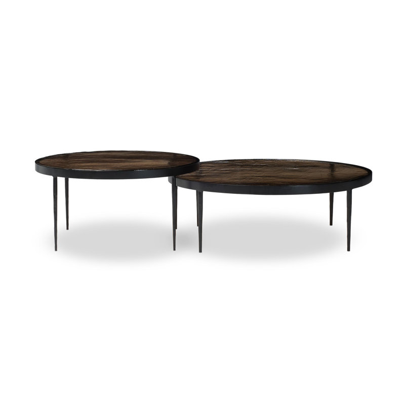 Yoko Nesting Set Of 2-Smoked Brown Cast Glass, Smoked Brown Cast Glass