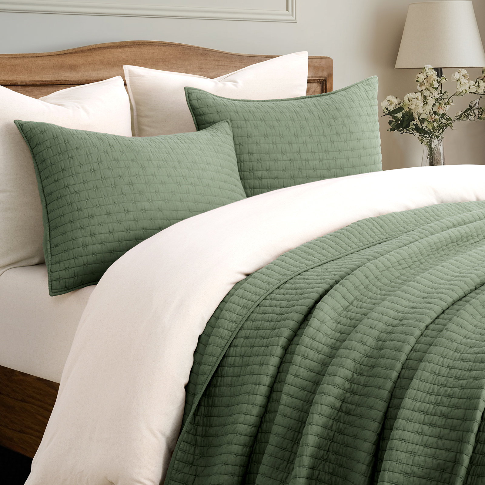 Cross Stitch Cotton Quilt set, Queen + 2 Shams, Midnight Blue