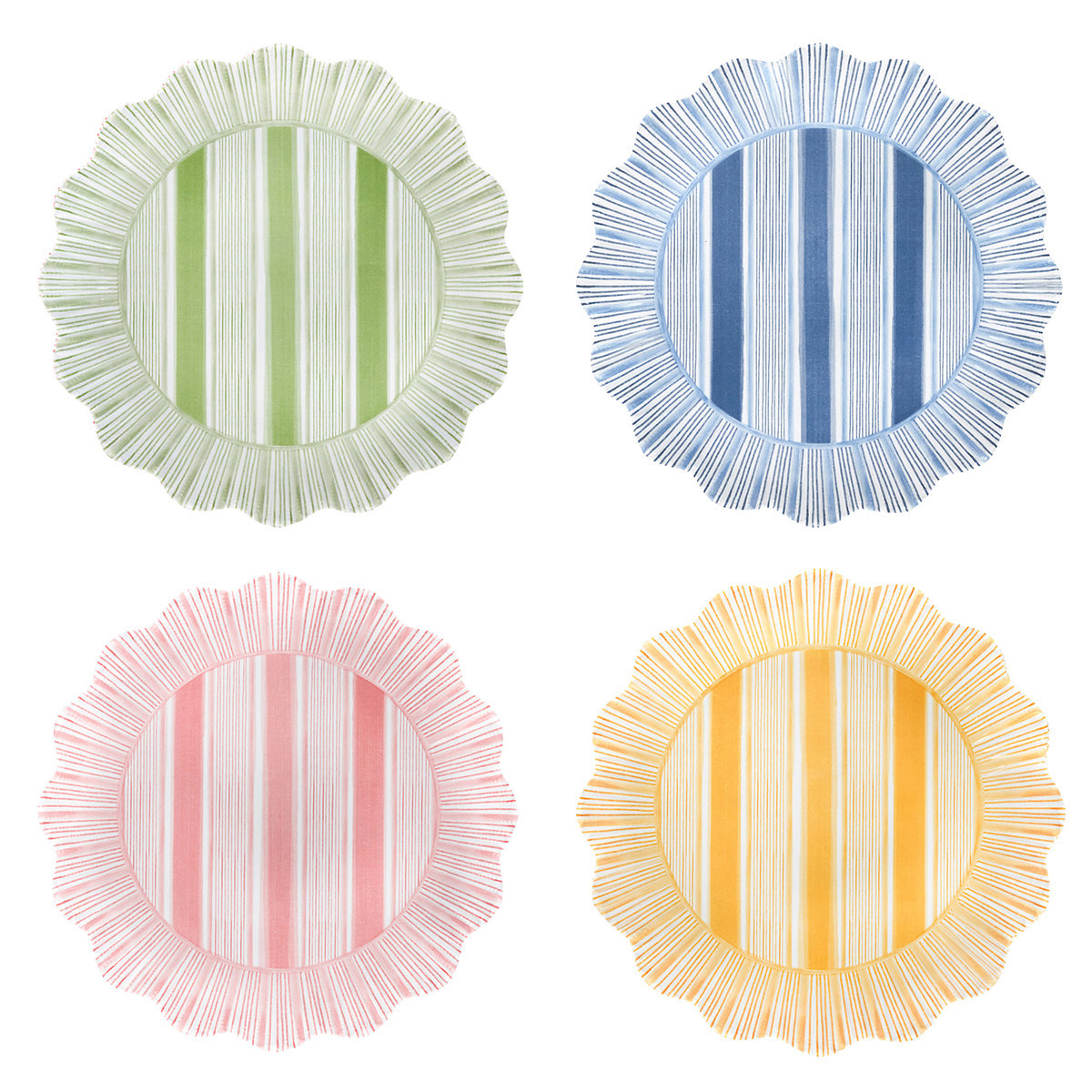 Cabana Stripe Melamine Dessert/Salad Plates, Seagrass/Ocean/Sunshine/Coral