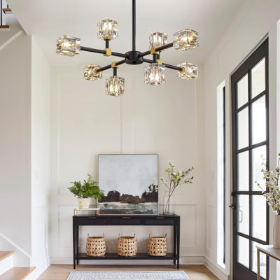 Lustre moderne Spoutnik avec 8 lumières, plafonnier semi-encastré en cristal, luminaire suspendu à hauteur réglable pour salle à manger, îlot de cuisine, chambre à coucher, salon