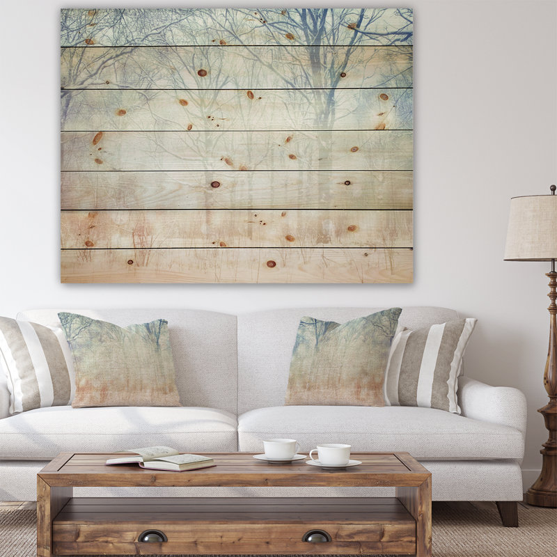 «Winter with Foggy Forest», art graphique, H 15 po x l 20 po x p 1 po, Bois