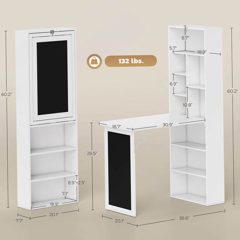 Bureau d'ordinateur pliable, bureau d'ordinateur mural, Blanc