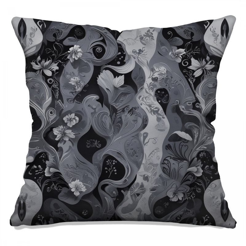 Coussins décoratifs noirs et blancs à motif floral, 14 X 14 pouces