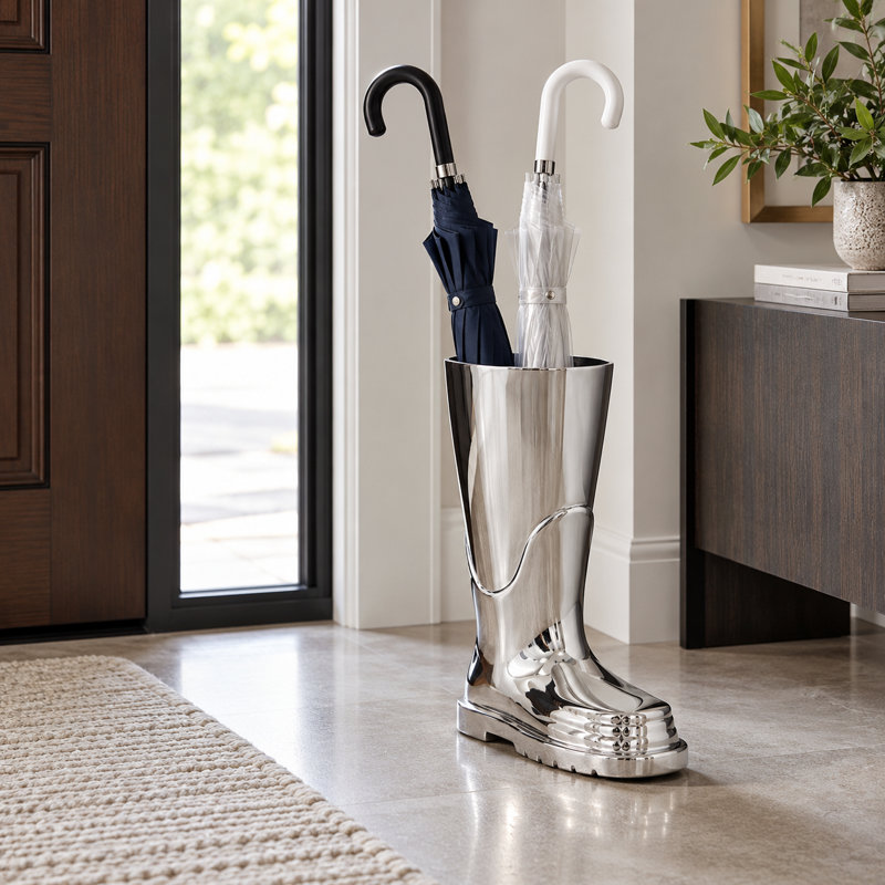 3525 Silver Boot Umbrella Stand