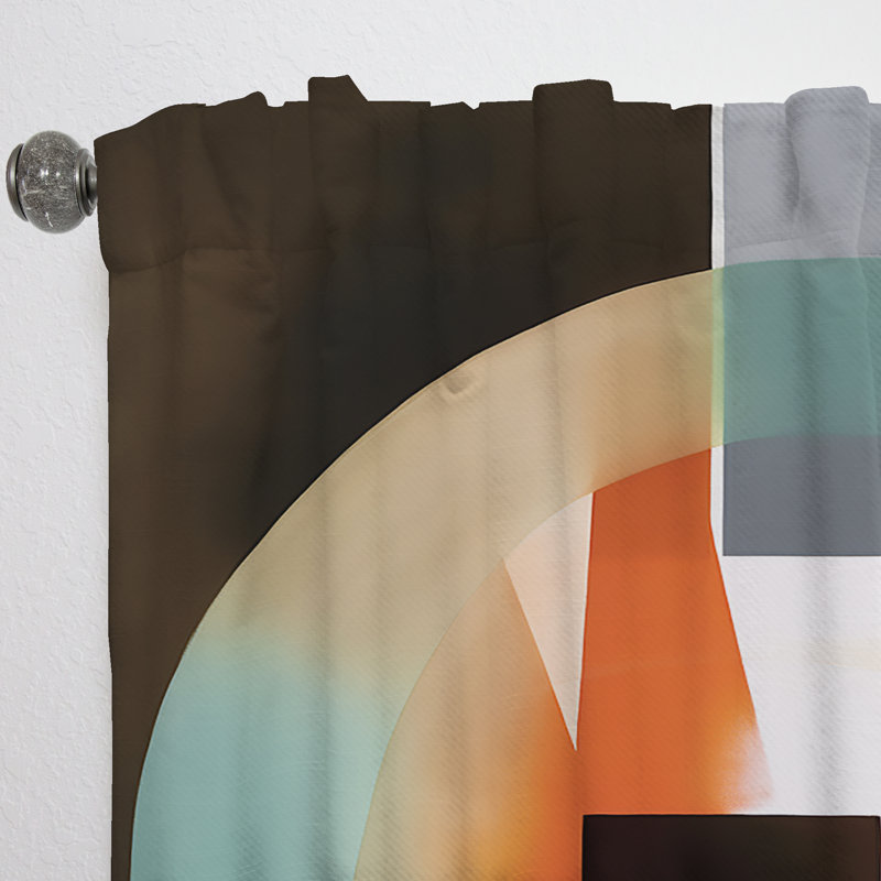 Beggley Orange Geometric Rhythms I Modern Velvet Curtain Room Darkening 1 Panel, 52" W x 90" L