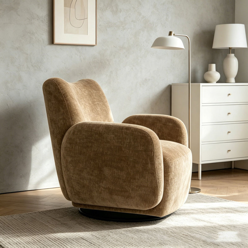 Fauteuil d'appoint pivotant à 360 °, Brun clair / brun