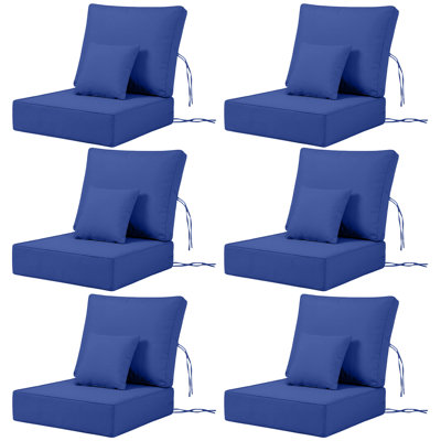 Outdoor Chair Cushions 24 x 24  x 6  Inch, Outdoor Replacement Cushion Set of 6, Back & Seat Patio Cushions for Outdoor Furniture,  Weather Resistant Patio Chair Cushions with Removable Cover and Straps, Navy Blue