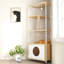 Tour pour chat d'intérieur avec poste d'alimentation et poteau à griffer, blanc et chêne, stable et fonctionnelle, poste de rangement peu encombrant, coffre pour arbre