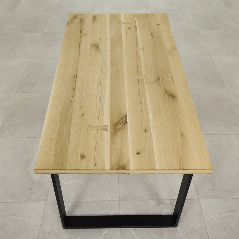 Herschel Oak Solid Wood Top Metal Base Dining Table, Oak, H75 x L180 x W80cm