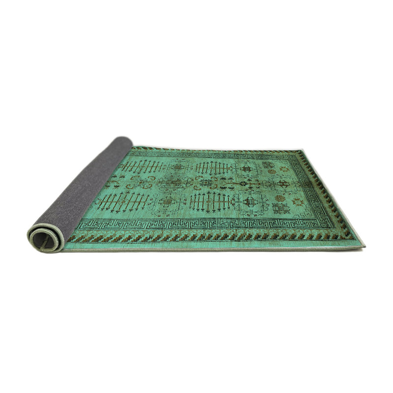 Tapis oriental en laine / polyester tissé à la machine en turquoise / brun / beige, Carré 6 pi