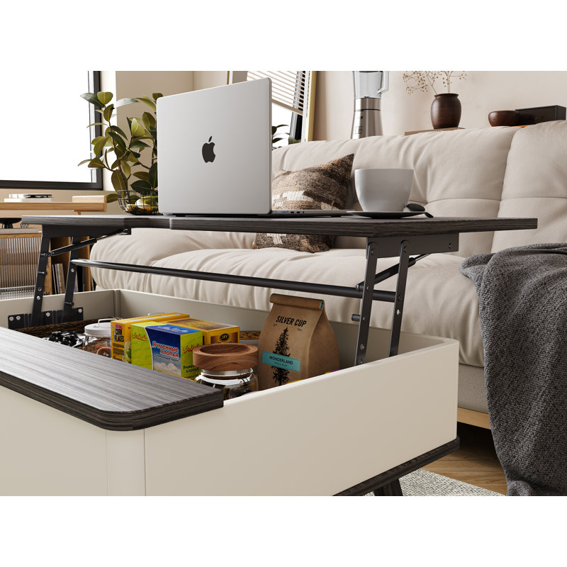 Table basse à plateau relevable avec rangement caché Lasharn Mid-Century, Gris anthracite