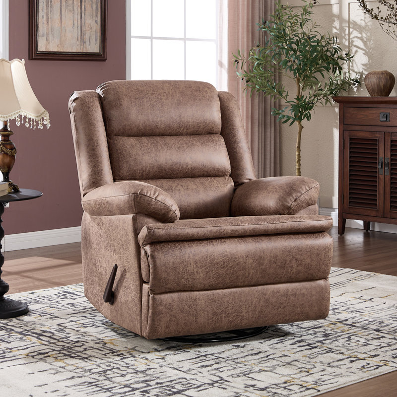 35.8'' Wide Classic Faux Leather Swivel and Glider Manual Recliner, Brown