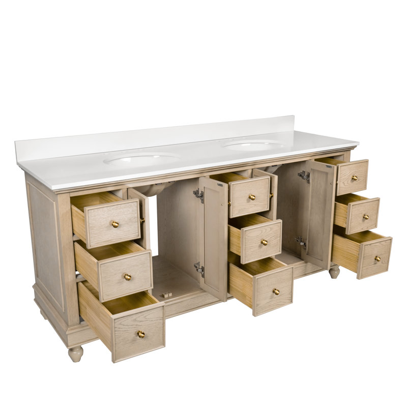 Dorismar 72'' Double Bathroom Vanity Set, Greige Oak, Engineered White