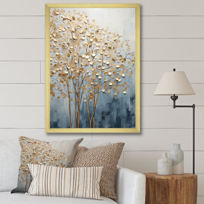 Minimalism Gold And Blue Trees Scene VII - Trees Wall Art
