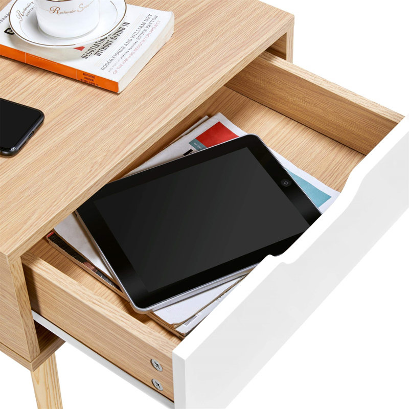 Emhouse 48.5 cm W Bedside Table, White/Natural
