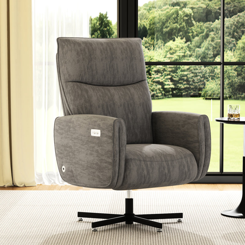 Fauteuil inclinable électrique pivotant à 360 ° en velours, inclinable électrique avec charge de type C, pour bureau à domicile et salon, gris foncé, assemblage rapide