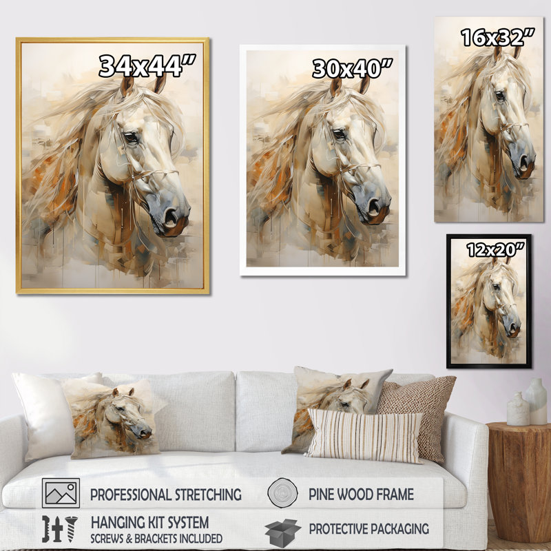 Portrait de cheval sophistiqué, reproduction sur toile, Toile tendue, H 40 po x l 30 po x P 1,5 po