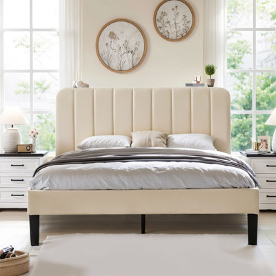 Auxter Upholstered Platform Bed Frame with Adjustable Headboard No Box Spring Needed