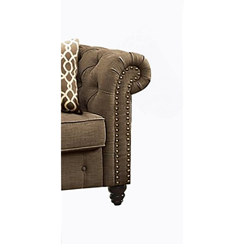 Causeuse en lin brun avec 2 coussins