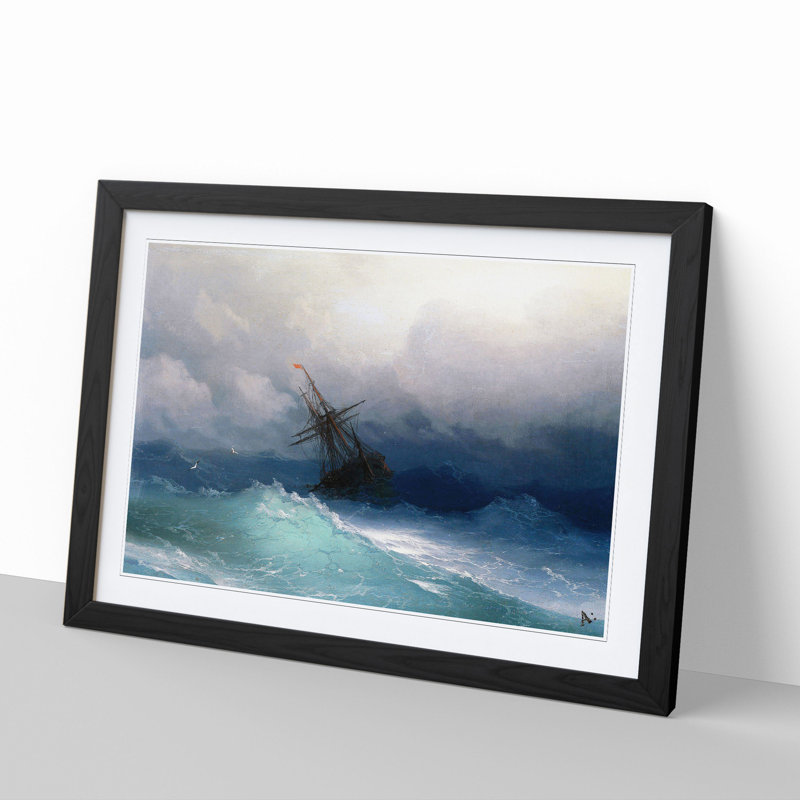 Ship on a Stormy Sea by Ivan Aivazovsky - Framed Print, Black Framed, 48cm H x 65cm W x 2cm D