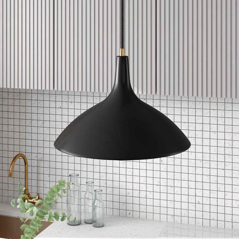 Luminaire suspendu conique à 1 lumière Cendra, Noir mat