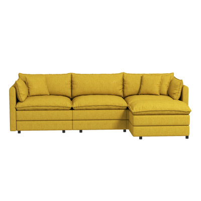 112" L Shaped Modern Sofa Modular Sectional Cloud Couch With Ottoman, 4-Seat Chenille Deep Seat Sofa With Pillow For Living Room