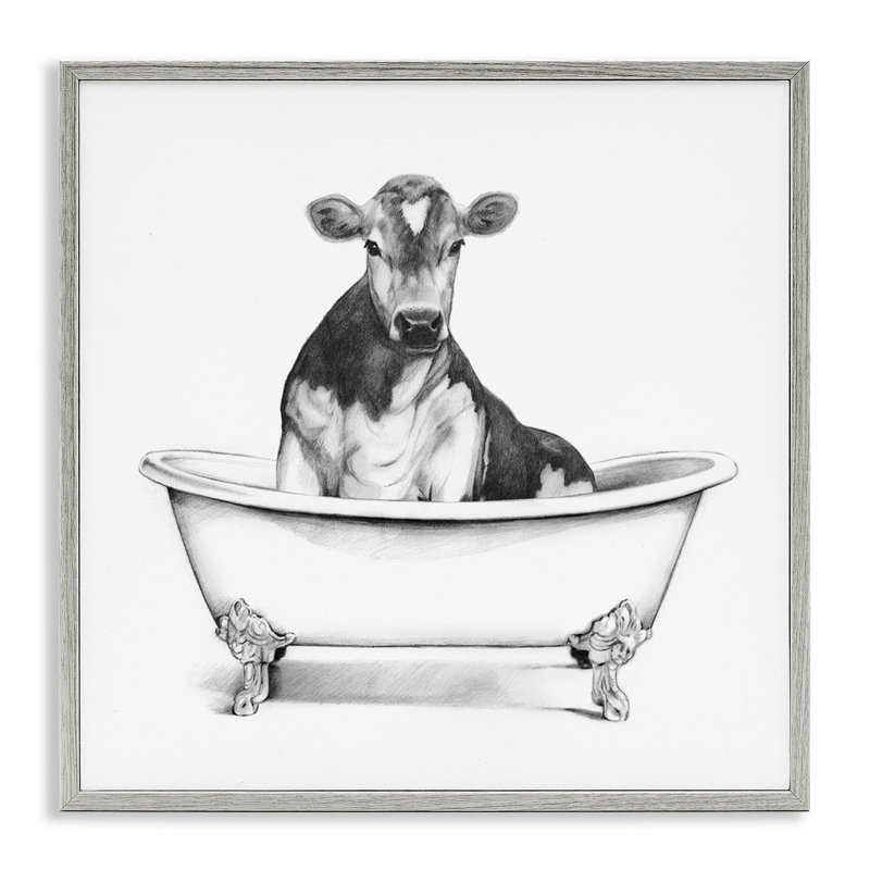 Vache dans un bac à griffes, Gris, H 12 po x l 12 po