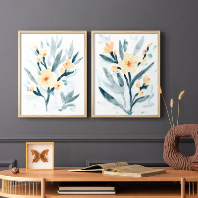 Indigo & Blush Bouquet I-Premium Framed Print -Ready to Hang - No Nails Required - No Nails Required