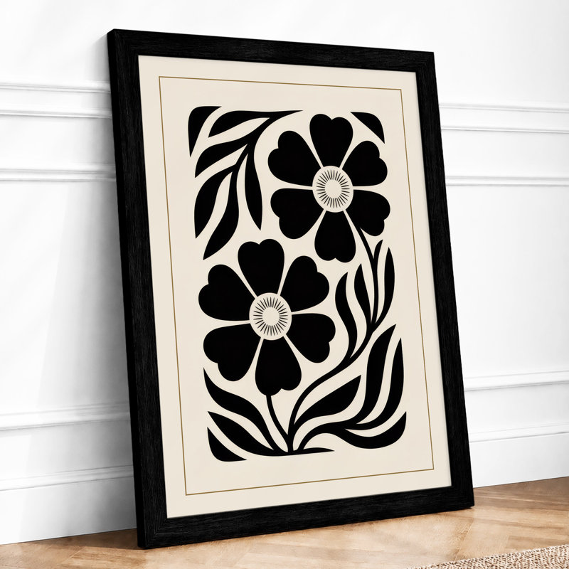 Stylised Floral Forms Botanical - Framed Print, A4 - 29.7 x 21.0 cm, Black
