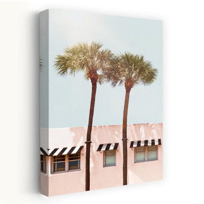 Hotel Miami Abstract Contemporary Palm Tree Architecture Landscape Wall Art Print 1 Piece Wrapped Canvas Wall Art