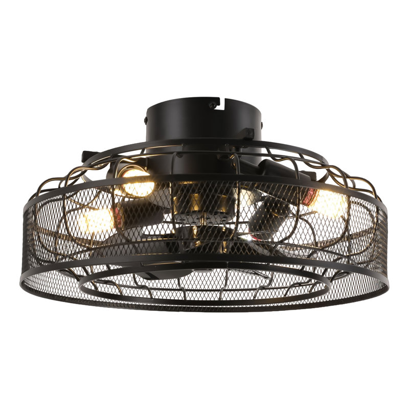 Lustre à cage intelligente 18 "avec télécommande, ventilateur de plafond noir avec lumière pour le salon et la chambre à coucher Cashten