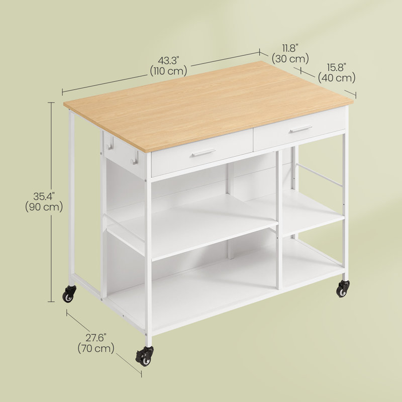 Chariot de cuisine roulant, îlot de cuisine sur roulettes, 27,6 po x 43,3 po x 35,4 po, pour la salle à manger