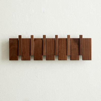 Solid Wood Wall Mounted Coat Rack With 6 Flip-Down Hooks - Heavy Duty Piano Key Design For Coats, Hats, Bags, Towels - Space Saving Entryway Organizer For Home, Office, Mudroom