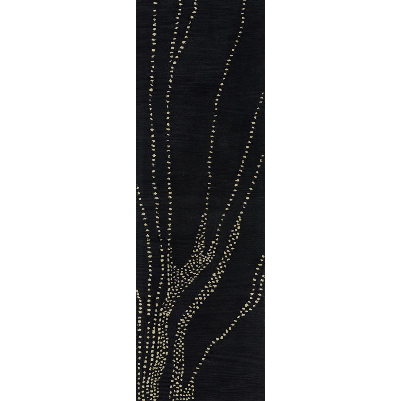Tapis bleu en laine touffeté à la main à motif géométrique Adjoa, Tapis de couloir 2 pi 6 po x 8 pi