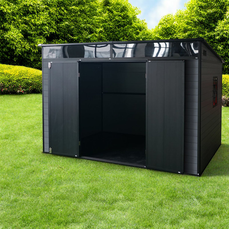 Spacious Storage Sheds, 10x7 ft Resin Steel Modern Backyard Organizer