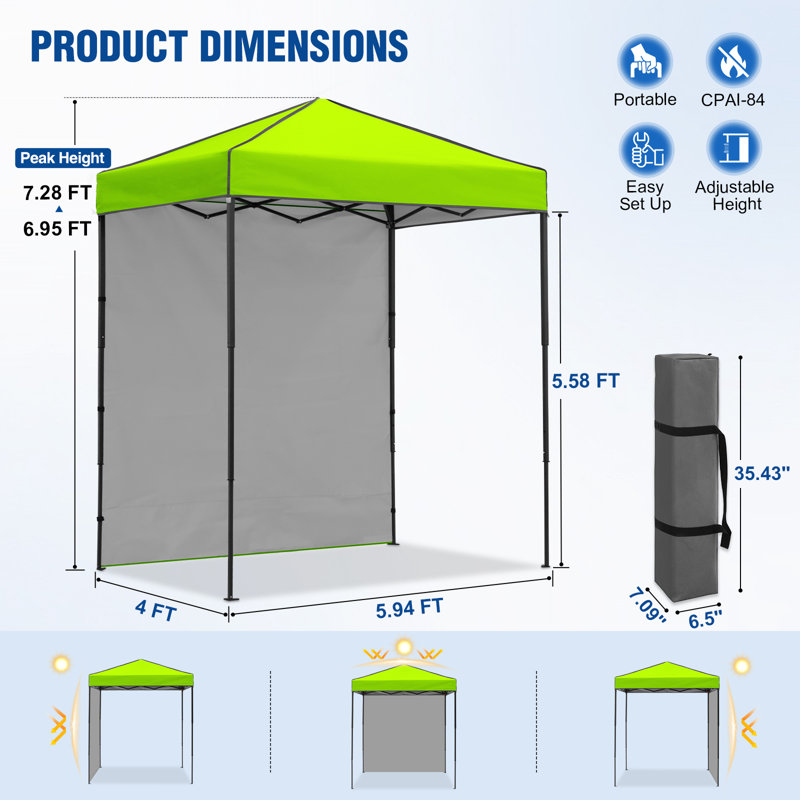 Tente de pavillon escamotable 6 x 4 pi, abris de jardin faciles à installer, Vert néon