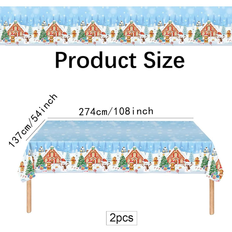 2 Pack Christmas Tablecloths 54" x 108" Rectangular Disposable Plastic Tablecloths for Winter Parties Table Decorations