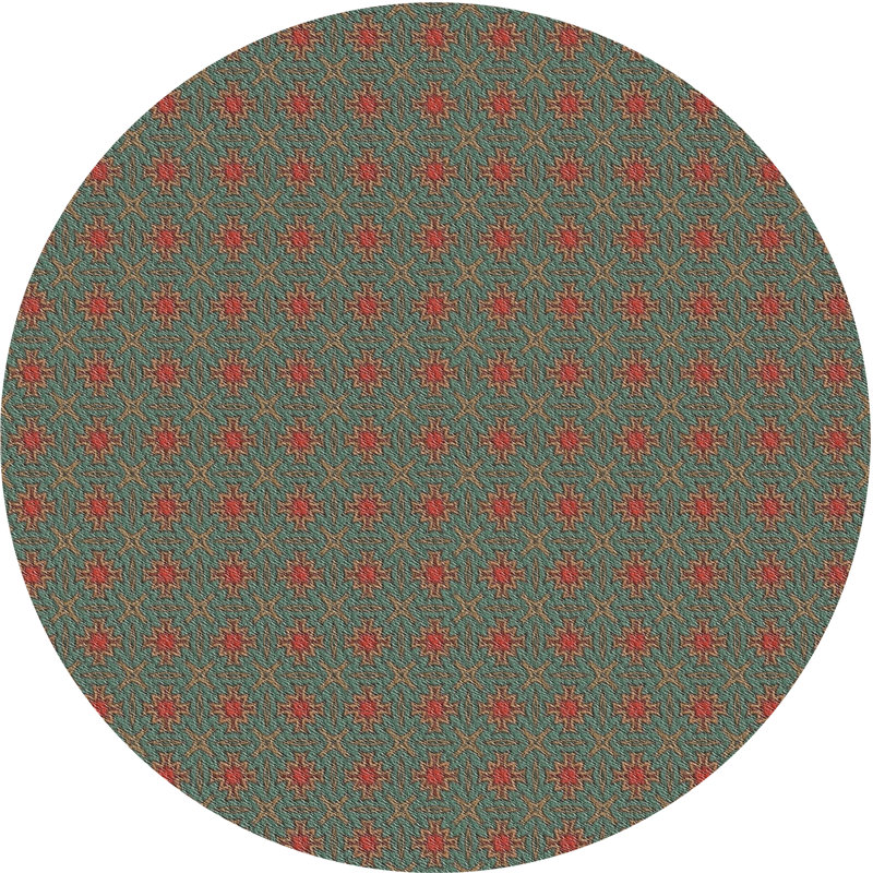 Tapis vert/orange à motifs Nergizli, Rond 5 pi