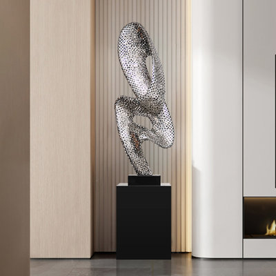 Sculpture décorative abstraite noire et argentée pour hôtel, 180 cm (70,87 po), acier inoxydable