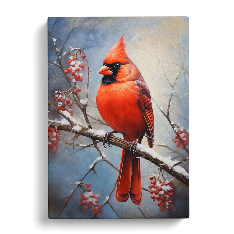 Cardinal Bird Modern - Art Prints - Wrapped Canvas, 50cm H x 35cm W x 3cm D