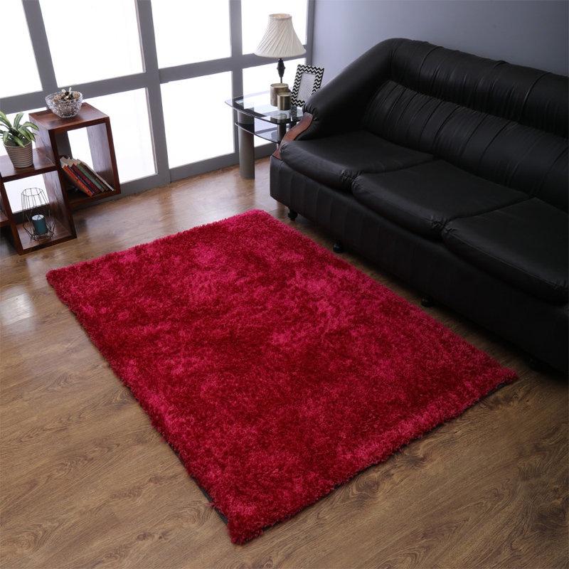 HAND TUFTED SHAG POLYESTER ECO-FRIENDLY AREA RUGS - Rectagle | Dark Pink | Solid Design | Area Rugs for living room, Bedroom