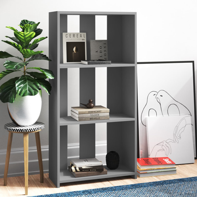 Modern Anthracite Color Bookshelf, 3 Shelves, 23.6 x 9.8 x 48.0 Inches | 100% Melamine Coated Particle Board, Thickness: 0.7 Inches | Wall-Mountable Design for Space-Saving Storage, Elegant & Functional Home Organization