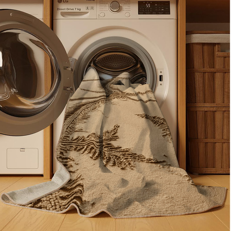 Machine Washable Nature Beige Area Rug, Square 6'