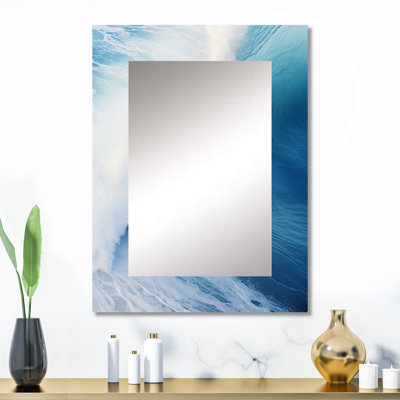 Blue Wave Blue Wonder I - miroir décoratif côtier, miroir mural bleu, impression d'art en métal
