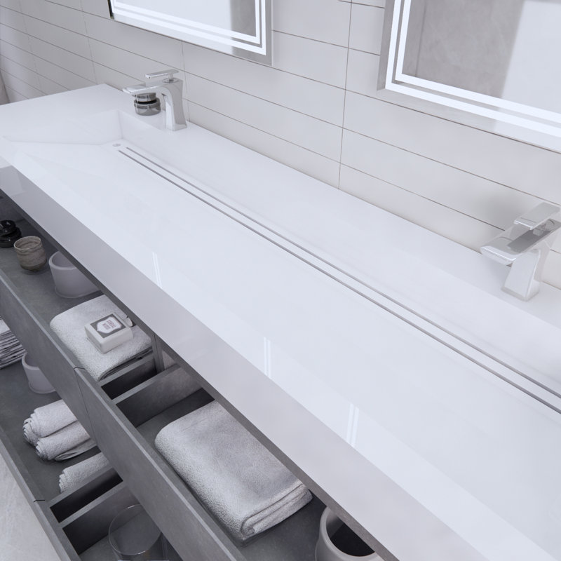 Babajide 83.3'' Bathroom Vanity with Acrylic Top, Cement Gray