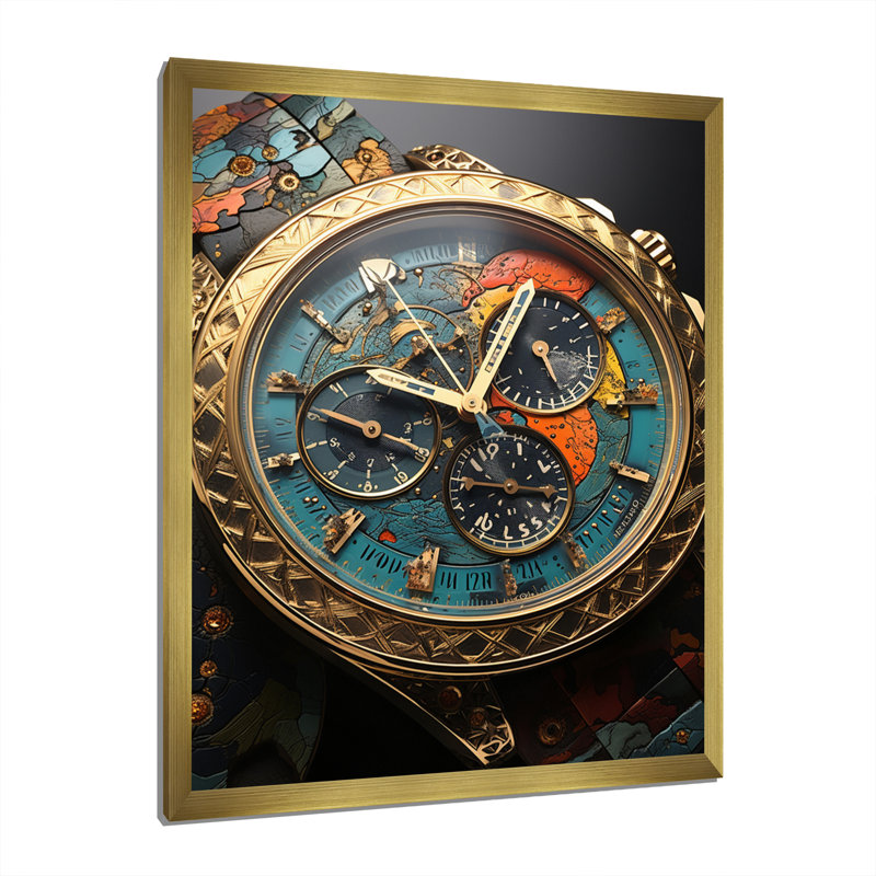 «Luxury Watch Bronze Infinity III - Watches», reproduction d'art murale, H 40 po x l 30 po x P 1,5 po, Encadrement doré