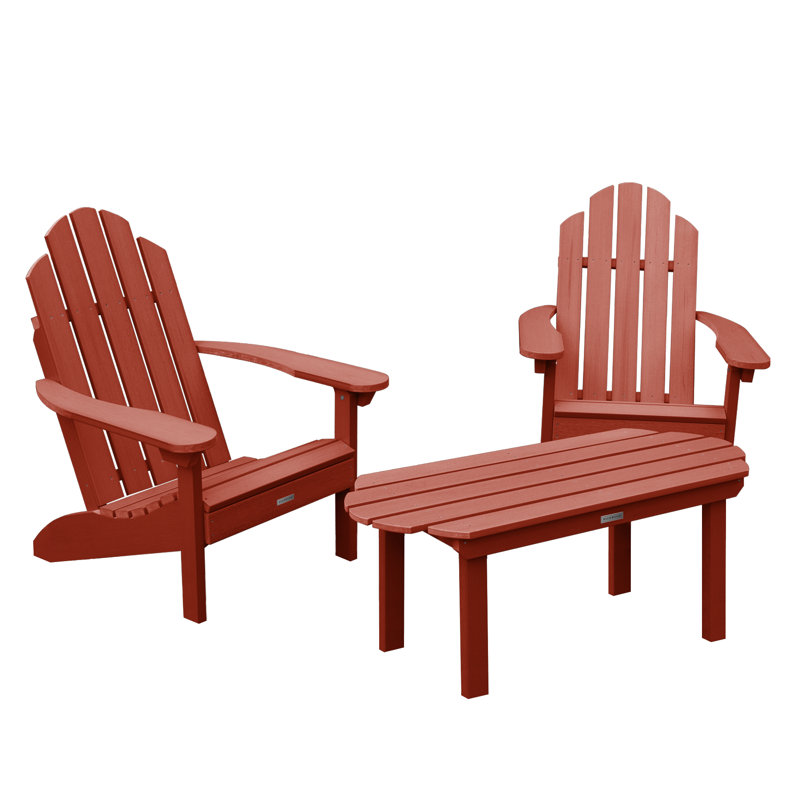 Chaise Adirondack en plastique avec table Anette, Rouge rustique