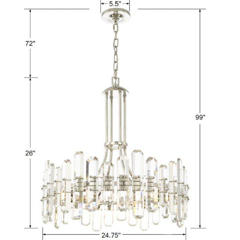 Demitrius 8 - Light Unique Drum Chandelier with Crystal Accents, Polished Nickel, 8